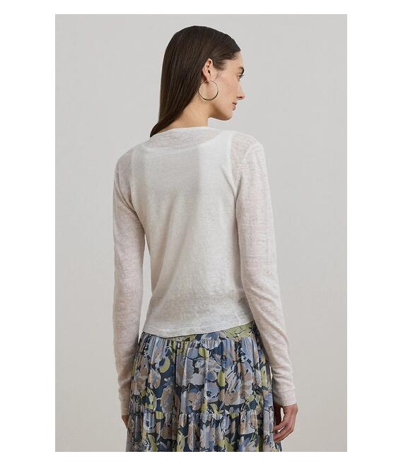 Λινή ζακέτα Lauren Ralph Lauren χρώμα: άσπρο, 200963665