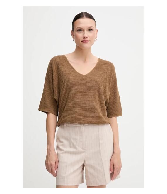 Πουλόβερ από λινό μείγμα United Colors of Benetton χρώμα: καφέ, 115GD10CS