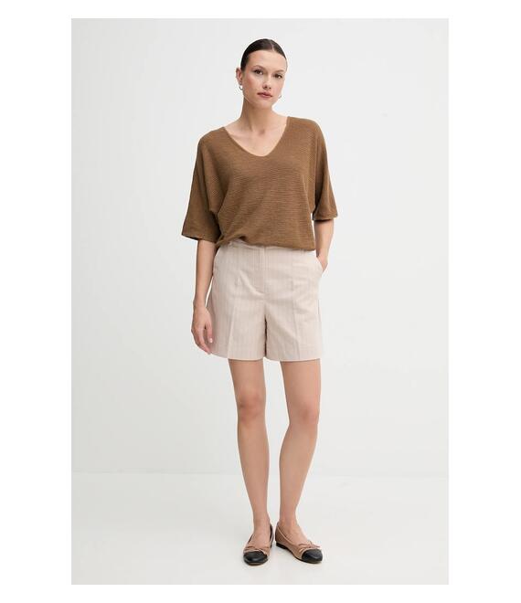Πουλόβερ από λινό μείγμα United Colors of Benetton χρώμα: καφέ, 115GD10CS