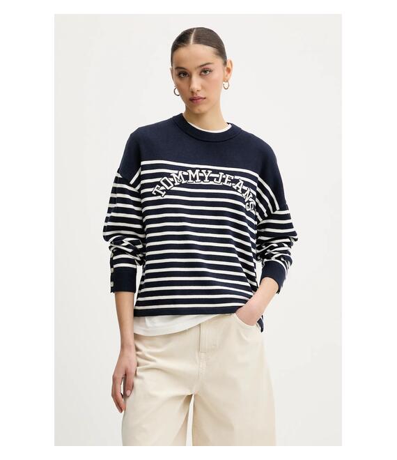 Βαμβακερό πουλόβερ Tommy Jeans χρώμα: ναυτικό μπλε, DW0DW20251