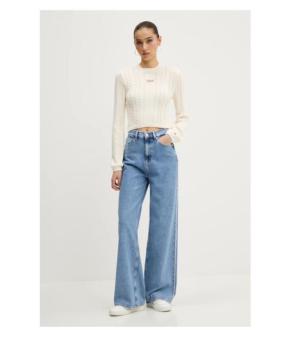 Βαμβακερό πουλόβερ Tommy Jeans χρώμα: μπεζ, DW0DW20256