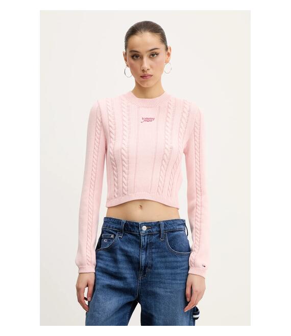 Βαμβακερό πουλόβερ Tommy Jeans χρώμα: ροζ, DW0DW20256
