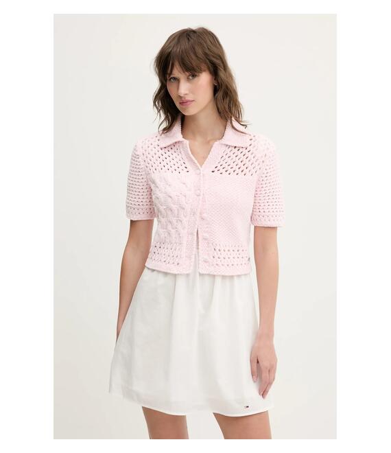 Πλεκτή ζακέτα Tommy Jeans χρώμα: ροζ, DW0DW20261