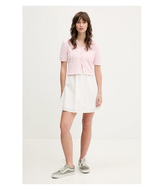 Πλεκτή ζακέτα Tommy Jeans χρώμα: ροζ, DW0DW20261