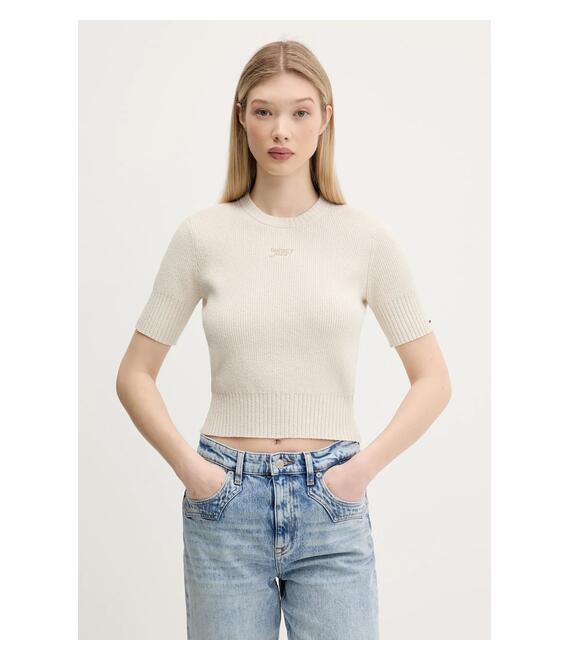 Πουλόβερ Tommy Jeans χρώμα: μπεζ, DW0DW20380