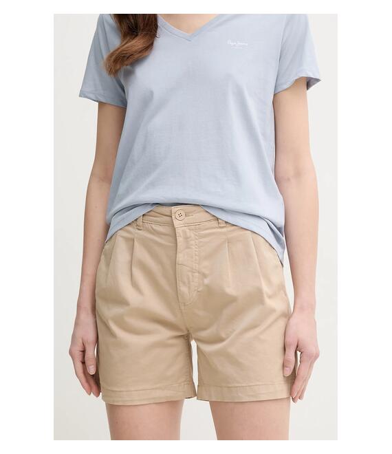 Σορτς Pepe Jeans MID WAIST REGULAR CHINO SHORT VANIA χρώμα: μπεζ, PL801168