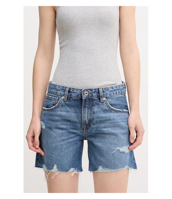 Βαμβακερό τζιν σορτς Pepe Jeans REGULAR SHORT MW DISTRESSED χρώμα: μπλε, PL801186EE6