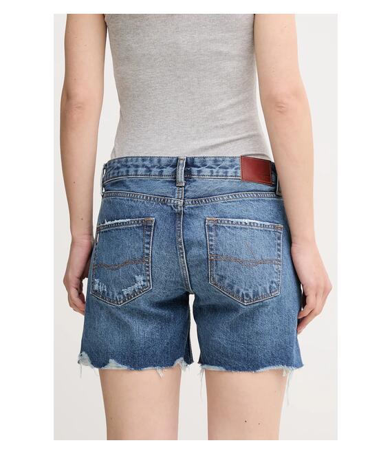 Βαμβακερό τζιν σορτς Pepe Jeans REGULAR SHORT MW DISTRESSED χρώμα: μπλε, PL801186EE6