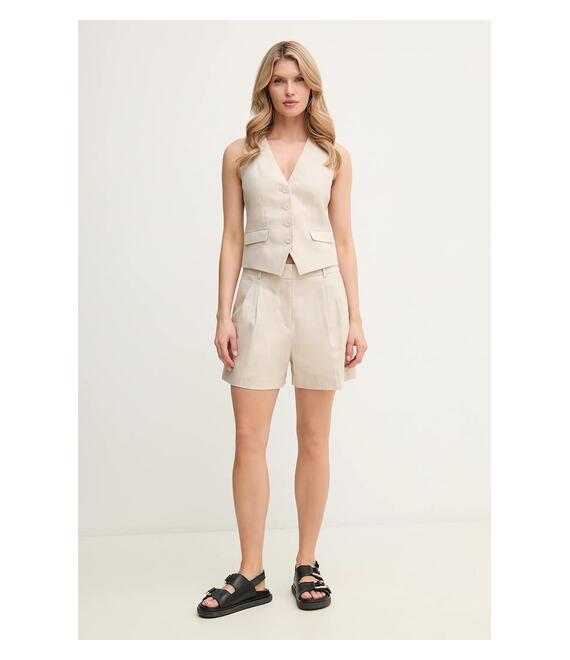 Σορτς από λινό MICHAEL Michael Kors χρώμα: μπεζ, MS53012H6R