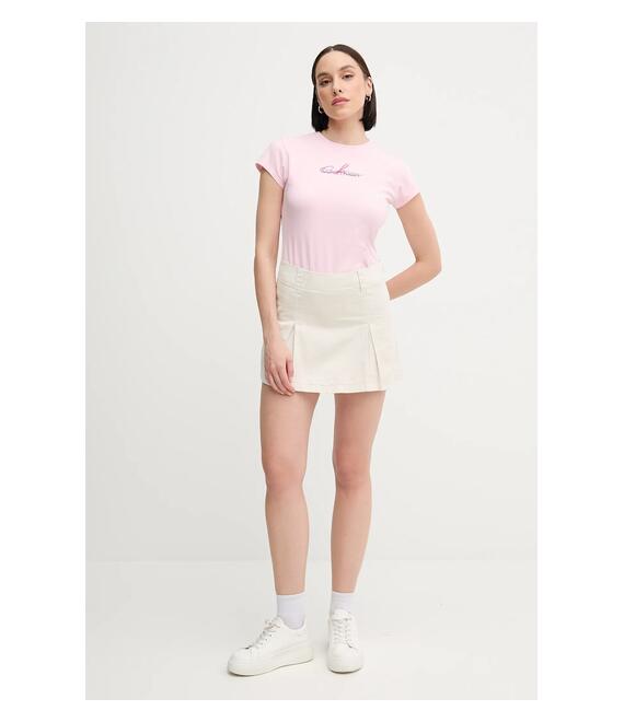 Βαμβακερή φούστα Calvin Klein Jeans χρώμα: μπεζ, J20J225215