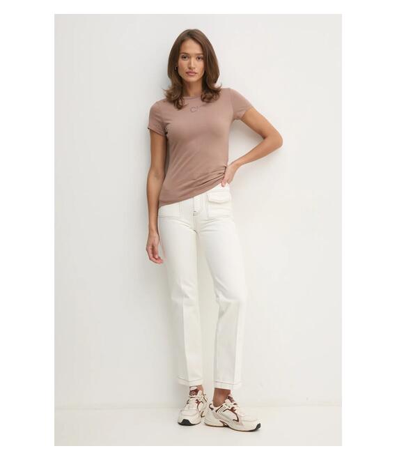 Βαμβακερό μπλουζάκι Calvin Klein γυναικείο, χρώμα: καφέ, K20K207974