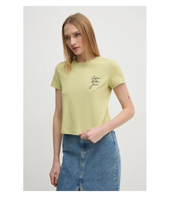 Βαμβακερό μπλουζάκι Calvin Klein Jeans γυναικείο, χρώμα: πράσινο, J20J224984