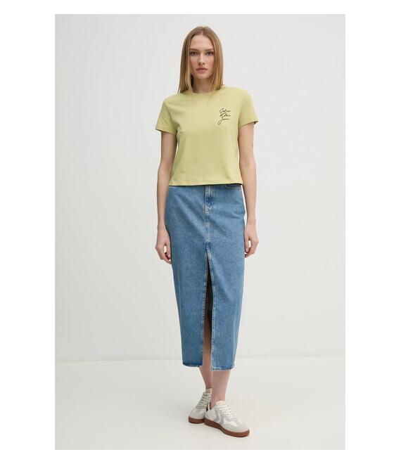 Βαμβακερό μπλουζάκι Calvin Klein Jeans γυναικείο, χρώμα: πράσινο, J20J224984