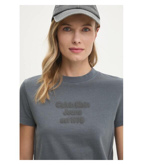 Βαμβακερό μπλουζάκι Calvin Klein Jeans γυναικεία, χρώμα: γκρι, J20J224988