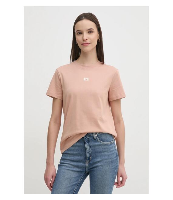 Βαμβακερό μπλουζάκι Calvin Klein Jeans γυναικείο, χρώμα: πορτοκαλί, J20J225084