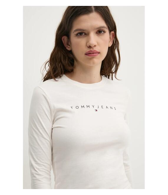 Βαμβακερή μπλούζα με μακριά μανίκια Tommy Jeans χρώμα: μπεζ, DW0DW19434