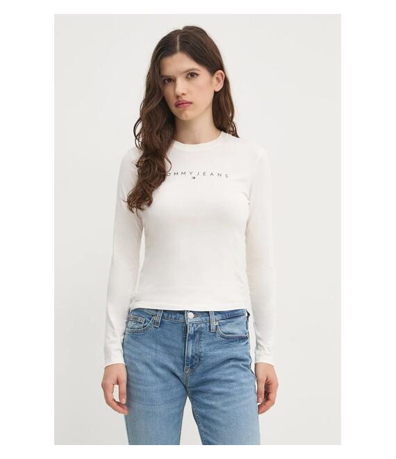 Βαμβακερή μπλούζα με μακριά μανίκια Tommy Jeans χρώμα: μπεζ, DW0DW19434
