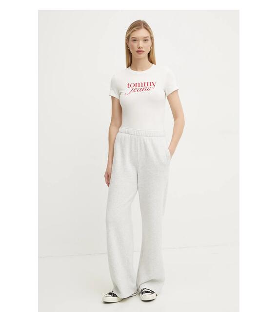 Βαμβακερό μπλουζάκι Tommy Jeans γυναικείο, χρώμα: άσπρο, DW0DW19447