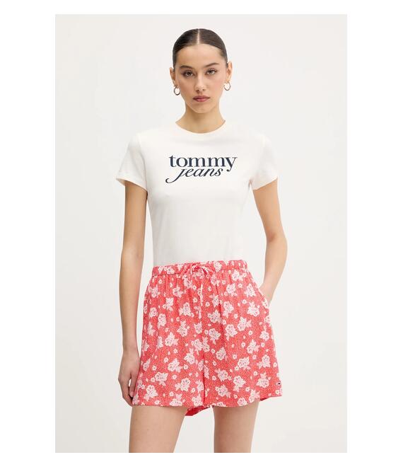 Βαμβακερό μπλουζάκι Tommy Jeans γυναικείο, χρώμα: μπεζ, DW0DW19447