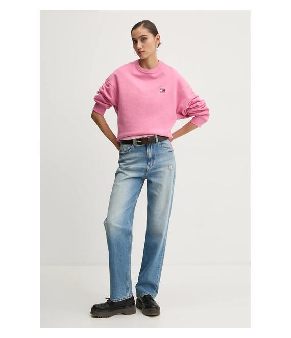 Βαμβακερό μπλουζάκι Tommy Jeans γυναικείο, χρώμα: ροζ, DW0DW19447