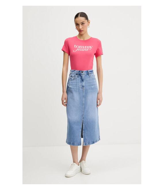 Βαμβακερό μπλουζάκι Tommy Jeans γυναικείο, χρώμα: ροζ, DW0DW19447