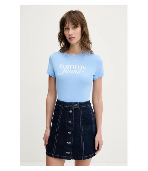 Βαμβακερό μπλουζάκι Tommy Jeans γυναικείο, χρώμα: μπλε, DW0DW19447
