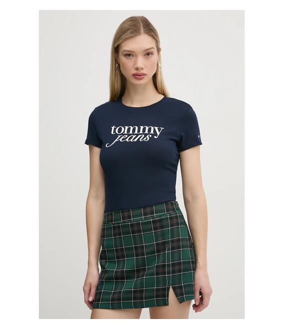 Βαμβακερό μπλουζάκι Tommy Jeans γυναικείο, χρώμα: ναυτικό μπλε, DW0DW19447