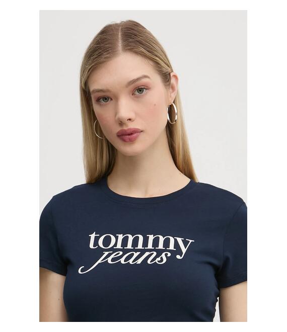 Βαμβακερό μπλουζάκι Tommy Jeans γυναικείο, χρώμα: ναυτικό μπλε, DW0DW19447