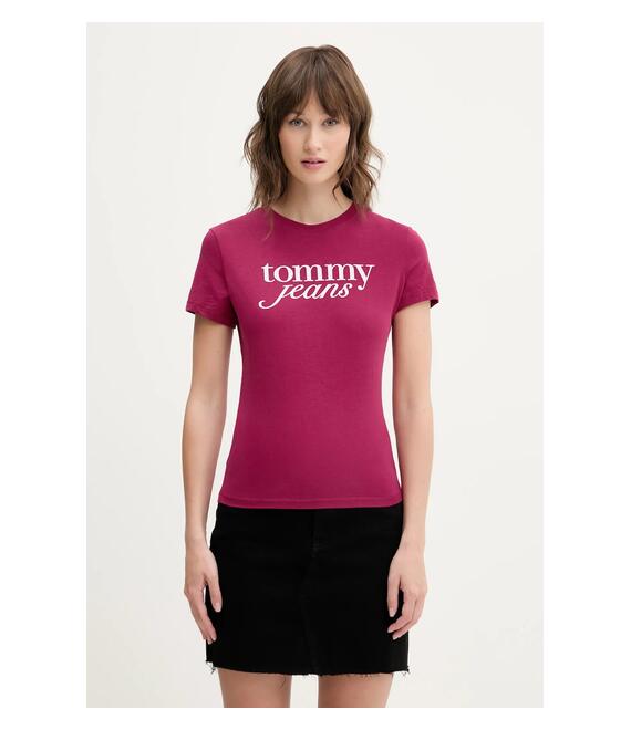 Βαμβακερό μπλουζάκι Tommy Jeans γυναικείο, χρώμα: ροζ, DW0DW19447