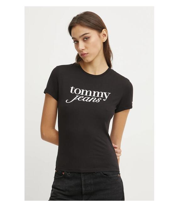 Βαμβακερό μπλουζάκι Tommy Jeans γυναικείο, χρώμα: μαύρο, DW0DW19447