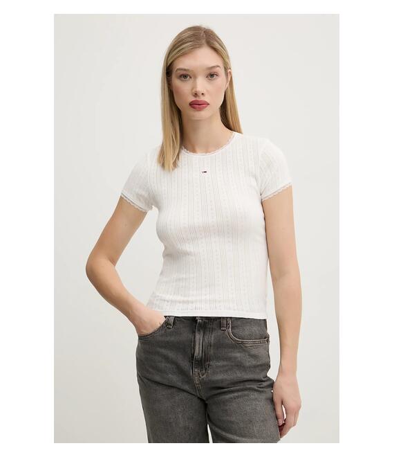 Βαμβακερό μπλουζάκι Tommy Jeans γυναικείο, χρώμα: άσπρο, DW0DW19493