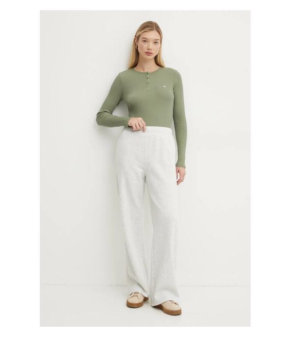 Βαμβακερή μπλούζα με μακριά μανίκια Tommy Jeans χρώμα: πράσινο, DW0DW19501