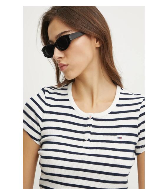 Βαμβακερό μπλουζάκι Tommy Jeans γυναικείο, χρώμα: άσπρο, DW0DW19502