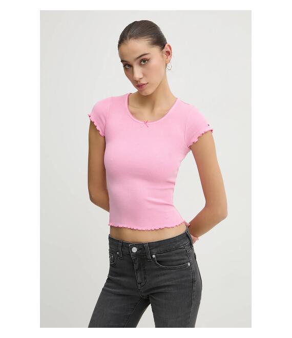 Μπλουζάκι Tommy Jeans χρώμα: ροζ, DW0DW19504