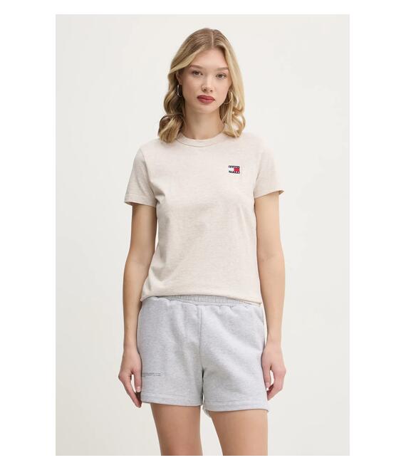 Βαμβακερό μπλουζάκι Tommy Jeans γυναικείο, χρώμα: μπεζ, DW0DW20153