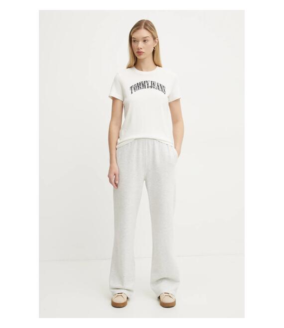 Βαμβακερό μπλουζάκι Tommy Jeans γυναικεία, χρώμα: μπεζ, DW0DW20161