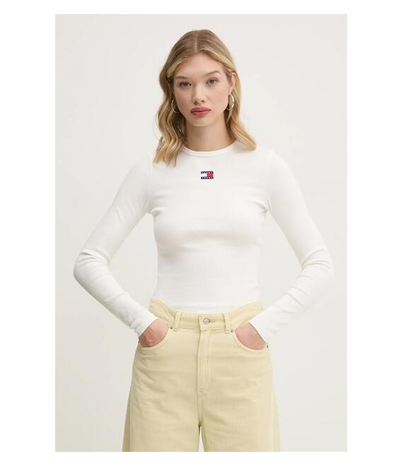 Μακρυμάνικο Tommy Jeans χρώμα: μπεζ, DW0DW20178