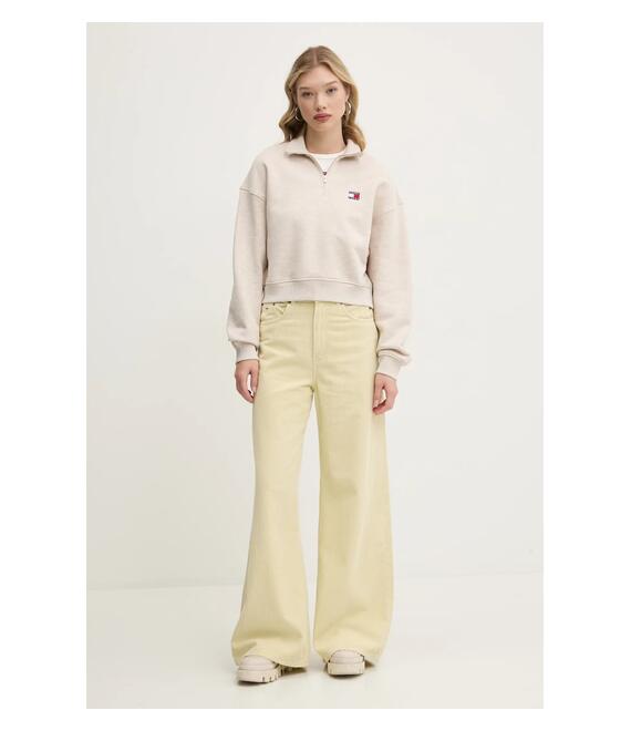Μακρυμάνικο Tommy Jeans χρώμα: μπεζ, DW0DW20178