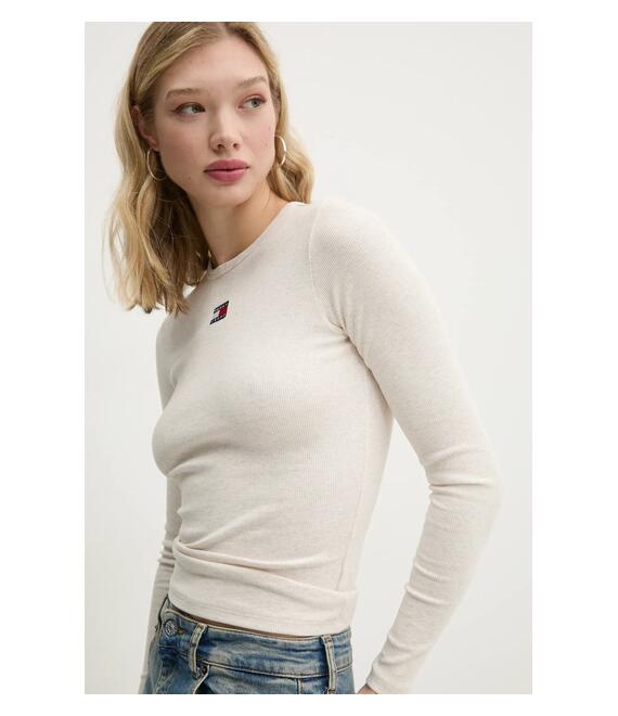 Μακρυμάνικο Tommy Jeans χρώμα: μπεζ, DW0DW20178