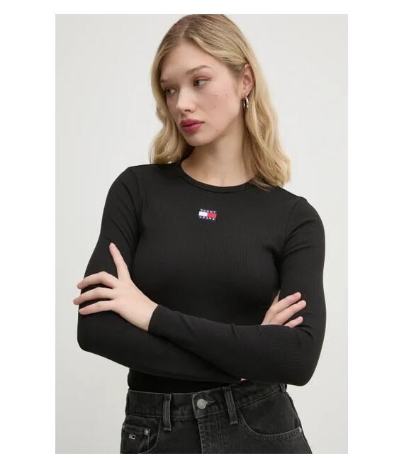 Μακρυμάνικο Tommy Jeans χρώμα: μαύρο, DW0DW20178
