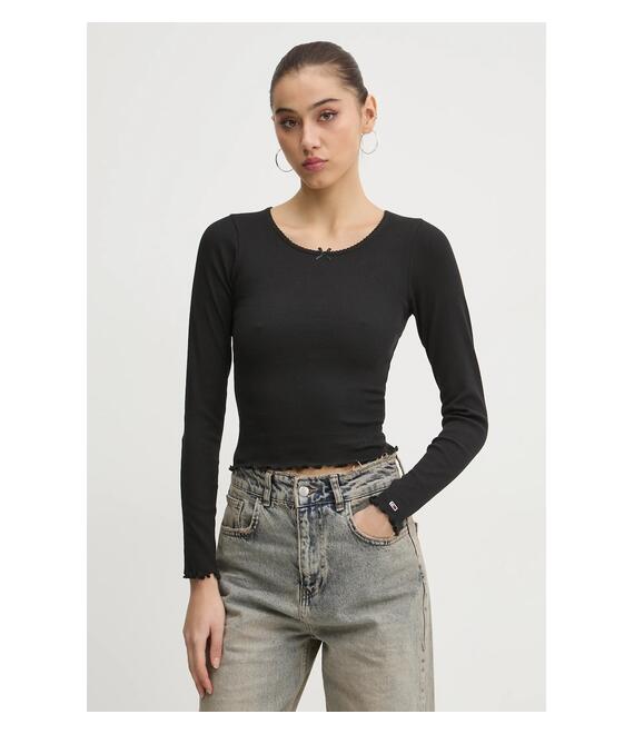 Μακρυμάνικο Tommy Jeans χρώμα: μαύρο, DW0DW20277