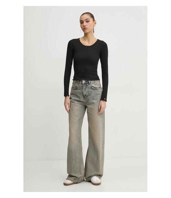 Μακρυμάνικο Tommy Jeans χρώμα: μαύρο, DW0DW20277