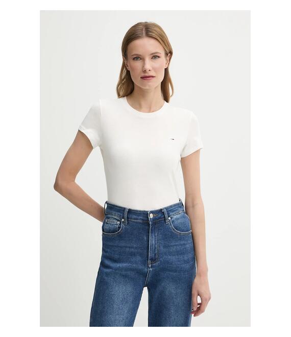 Βαμβακερό μπλουζάκι Tommy Jeans γυναικείο, χρώμα: άσπρο, DW0DW20459