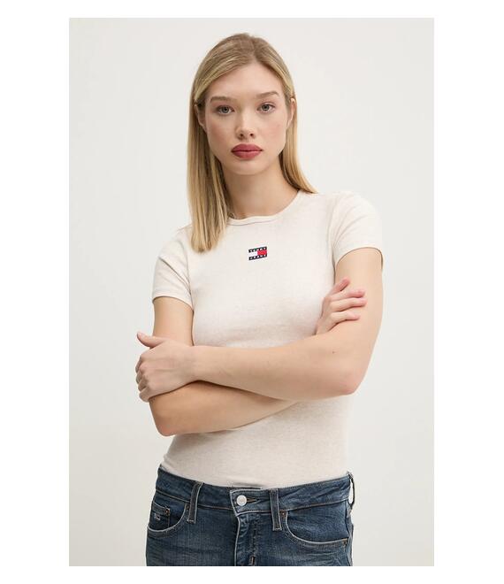 Μπλουζάκι Tommy Jeans χρώμα: μπεζ, DW0DW20463