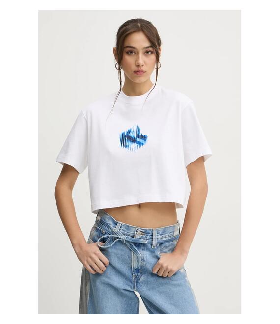 Βαμβακερό μπλουζάκι Karl Lagerfeld Jeans γυναικείο, χρώμα: άσπρο, A1W17109
