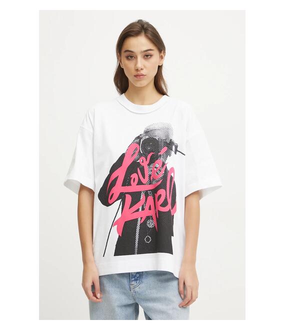 Βαμβακερό μπλουζάκι Karl Lagerfeld Jeans γυναικείο, χρώμα: άσπρο, A1W17150