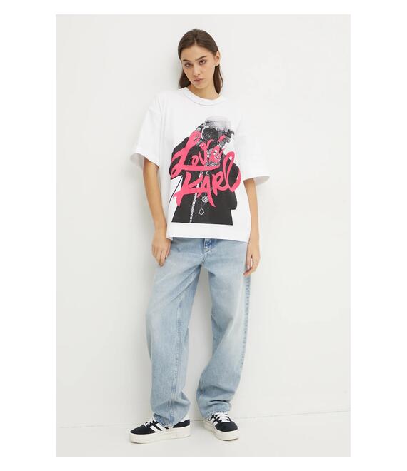 Βαμβακερό μπλουζάκι Karl Lagerfeld Jeans γυναικείο, χρώμα: άσπρο, A1W17150