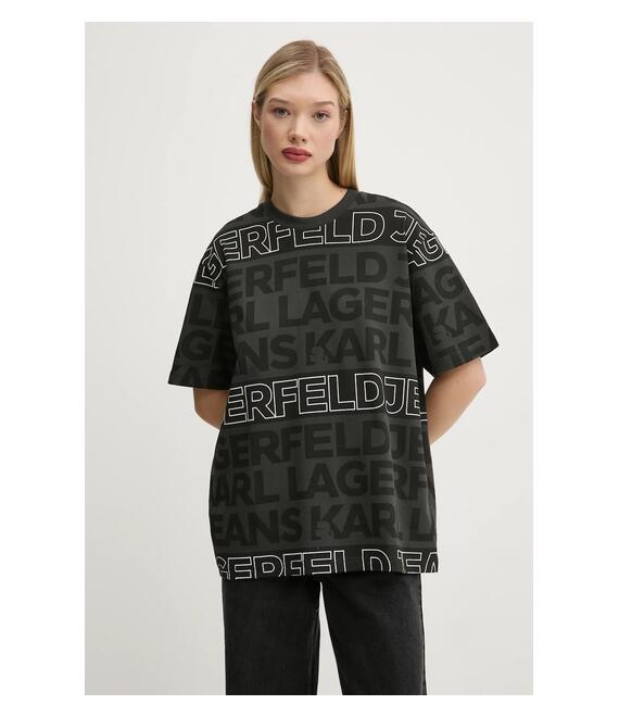 Βαμβακερό μπλουζάκι Karl Lagerfeld Jeans γυναικείο, χρώμα: γκρι, A1W17110