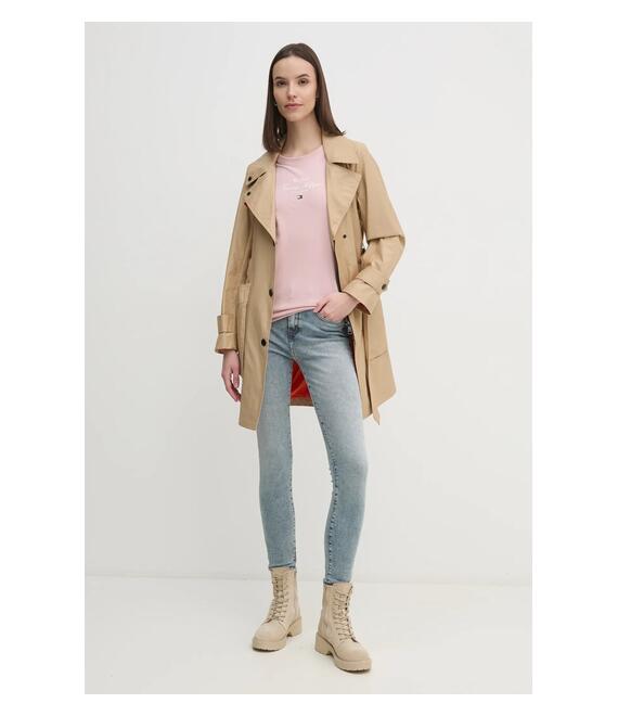 Βαμβακερό μπλουζάκι Tommy Hilfiger γυναικείο, χρώμα: ροζ, WW0WW43895