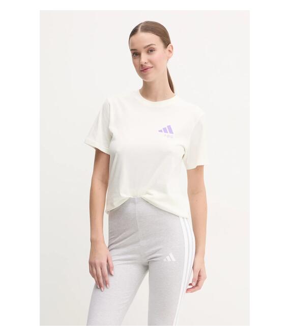 Βαμβακερό μπλουζάκι adidas W L VERB TEE γυναικείο, χρώμα: μπεζ, JN9072